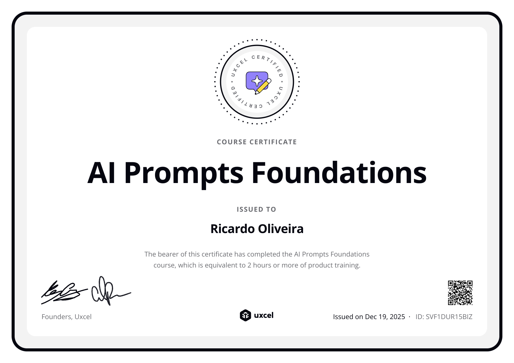 Ricardo Oliveira's certificate